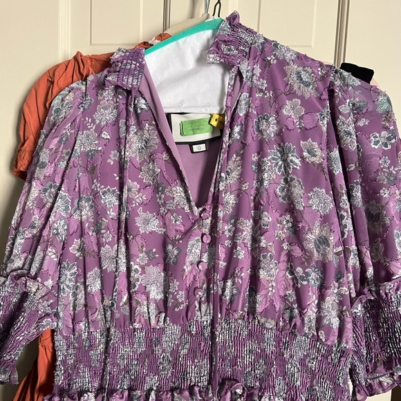ALEXIS short puff sleeve Lavendar floral print maxi dress sz small - Picture 4 of 10